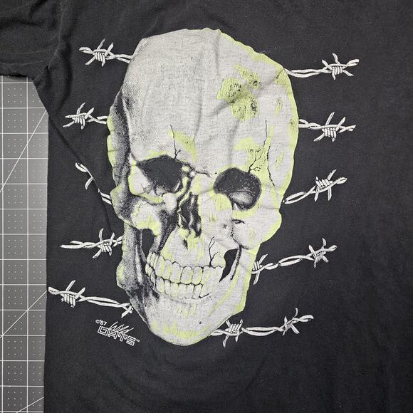 Vintage Barbed Wire Skull Tshirt Small Wild Oats 80s Punk Metal Grunge Skater - Picture 2 of 10